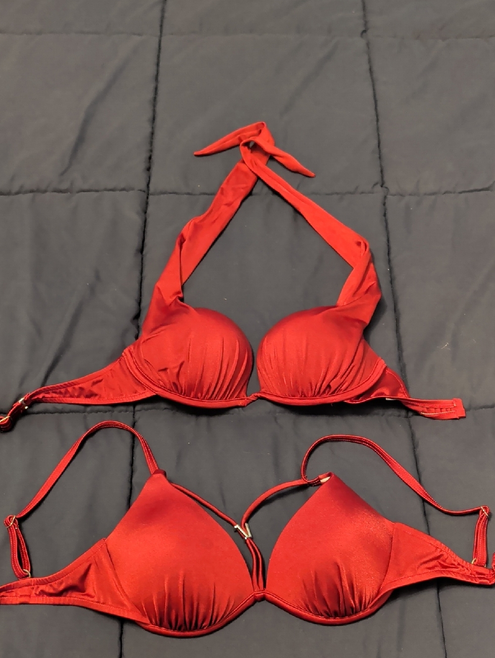 Burgundy Satin Bikini Tops - Two Tops